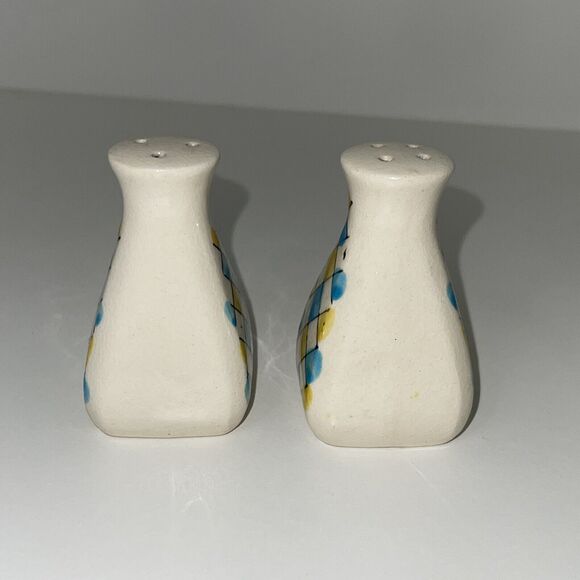 Geometric Blue and Yellow Salt and Pepper Shaker Set Vintage Diamond Japan - Picture 4 of 6